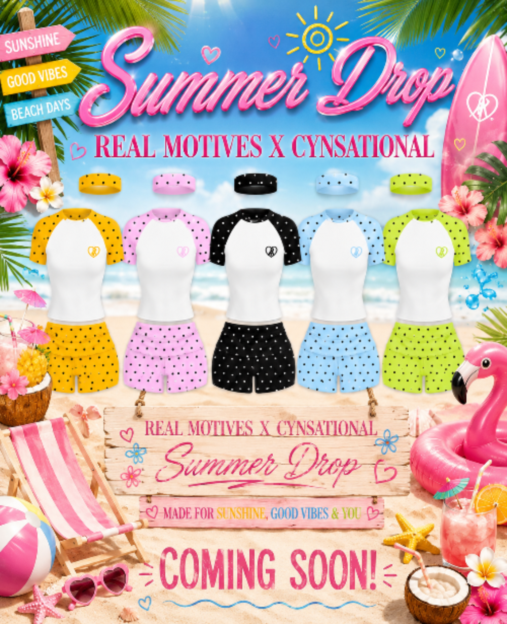 Promotional image for 'Summer Drop' with colorful clothing items and beach-themed elements.
